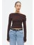 Kahverengi Kadın Off Shoulder Uzun Kollu Bluz MG2567 5