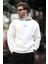 Ekru Kapüşonlu Renk Bloklu Nakış Detaylı Erkek Sweatshirt 7088 1