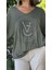 LS82681 Italyan Taş Baskılı Triko Bluz Haki 6