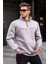 Boyalı Gri Fermuar Yaka Nakışlı Sweatshirt 6028 1