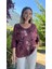 LS7514 Italyan Yaprak Desen Triko Bluz Vişne 4