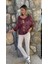 LS7514 Italyan Yaprak Desen Triko Bluz Vişne 8