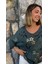 LS7514 Italyan Yaprak Desen Triko Bluz Petrol 8