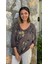 LS7514 Italyan Yaprak Desen Triko Bluz Kahverengi 8
