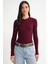 6938 Kadın Bisiklet Yaka Fitilli Triko Body Bordo 1