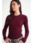 6938 Kadın Bisiklet Yaka Fitilli Triko Body Bordo 2