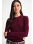 6938 Kadın Bisiklet Yaka Fitilli Triko Body Bordo 3