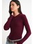 6938 Kadın Bisiklet Yaka Fitilli Triko Body Bordo 4