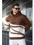 Kahverengi Kapüşonlu Fermuar Yaka Desenli Erkek Sweatshirt E7162 1
