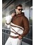 Kahverengi Kapüşonlu Fermuar Yaka Desenli Erkek Sweatshirt E7162 2