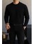 Erkek Bisiklet Yaka Salaş Pamuklu Siyah Sweatshirt 1