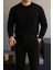 Erkek Bisiklet Yaka Salaş Pamuklu Siyah Sweatshirt 4