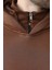 Kahverengi Kapüşonlu Fermuar Yaka Desenli Erkek Sweatshirt E7162 3