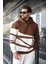 Kahverengi Kapüşonlu Fermuar Yaka Desenli Erkek Sweatshirt E7162 4
