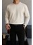 Erkek Bisiklet Yaka Salaş Pamuklu Krem Sweatshirt 1