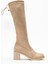 Kadın Dizaltı Streç Topuklu Çizme; Bej Süet 2