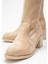 Kadın Dizaltı Streç Topuklu Çizme; Bej Süet 3
