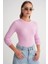 6938 Kadın Bisiklet Yaka Fitilli Triko Body Pembe 1