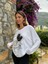 LS6211 Italyan Kalp Desenli Triko Bluz Beyaz 2