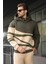 Haki Kapüşonlu Fermuar Yaka Desenli Erkek Sweatshirt E7162 1