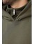 Haki Kapüşonlu Fermuar Yaka Desenli Erkek Sweatshirt E7162 3