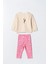 Kız Çocuk Pamuklu Krem Sweatshirt ve Pembe Çiçek Desenli Tayt Ikili Takım 1