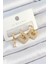 Bfs Pirinç Zirkon Taşlı Kare Model Gold Renk 3'lü Çift Kadın Küpe Set 1