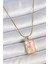Bfs 316L Çelik Gold Renk Zincir Pembe Mineli Incli Çiçek Işlemeli Portre Model Kadın Kolye 1