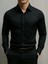 Slim Fit Uzun Kollu Kolay Ütü Teri Emen Nefes Alan Doku Kravatlık Siyah Erkek Gömlek 1