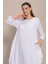 Beyaz Uzun Kollu Volanlı Elbise 2