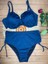 Kadın Siyah Likralı Esnek Şık Rahat Büyük Beden Telli Balenli Toparlayıcı Yüksek Bel Bikini Takım 1