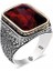 Gümüş Zirkon Kırmıızı Taşlı Kare Erkek Yüzük 1