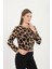 Kadın Leopar Desenli Bisiklet Yaka Kazak 2