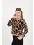 Kadın Leopar Desenli Bisiklet Yaka Kazak 1