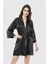 Arias Closet Siyah Kısa Saten Sabahlık 1