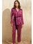Saten Çizgili Düğmeli Uzun Kol Dantelli Gömlek ve Pantolon Pijama Takım 1