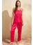Saten Çiçek Baskılı Sabahlık Dantelli Atlet ve Pantolon Pijama 3'lü Takım 2