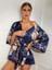 Arias Closet Çiçek Desenli Mavi Mini Saten Gecelik Sabahlık 4