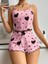 Arias Closet Pamuklu Pembe Üstüne Siyah Kalp Desenli Askılı Fitilli Şortlu Pijama Takımı 1
