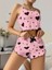 Arias Closet Pamuklu Pembe Üstüne Siyah Kalp Desenli Askılı Fitilli Şortlu Pijama Takımı 2
