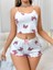 Arias Closet Pamuklu Beyaz Üstüne Pembe Kurdela Desenli Fitilli Askılı Şortlu Pijama Takımı 2