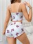 Arias Closet Pamuklu Beyaz Üstüne Pembe Kurdela Desenli Fitilli Askılı Şortlu Pijama Takımı 3
