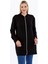 Büyük Beden Kapşonlu Boydan Fermuarlı Cepli Yumuşak Dökümlü Kumaş Tunik Form Sweatshirt 2