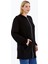 Büyük Beden Kapşonlu Boydan Fermuarlı Cepli Yumuşak Dökümlü Kumaş Tunik Form Sweatshirt 3