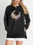 Büyük Beden Boho Hilal Baskılı Fermur Yırtmaç Detaylı Yumuşak Dökümlü Kumaş Reglan Kol Sweashirt 1