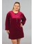 Maksimum Şıklık Kolyeli Büyük Beden Bordo Kadife Tunik 3