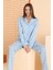Mavi Çiçek Desenli Önden Düğmeli Pijama Takım 2