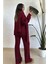Kadın Bordo Atkılı Saç Örgülü Triko Pantolon Takım 3