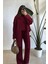 Kadın Bordo Atkılı Saç Örgülü Triko Pantolon Takım 4