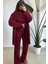 Kadın Bordo Atkılı Saç Örgülü Triko Pantolon Takım 5